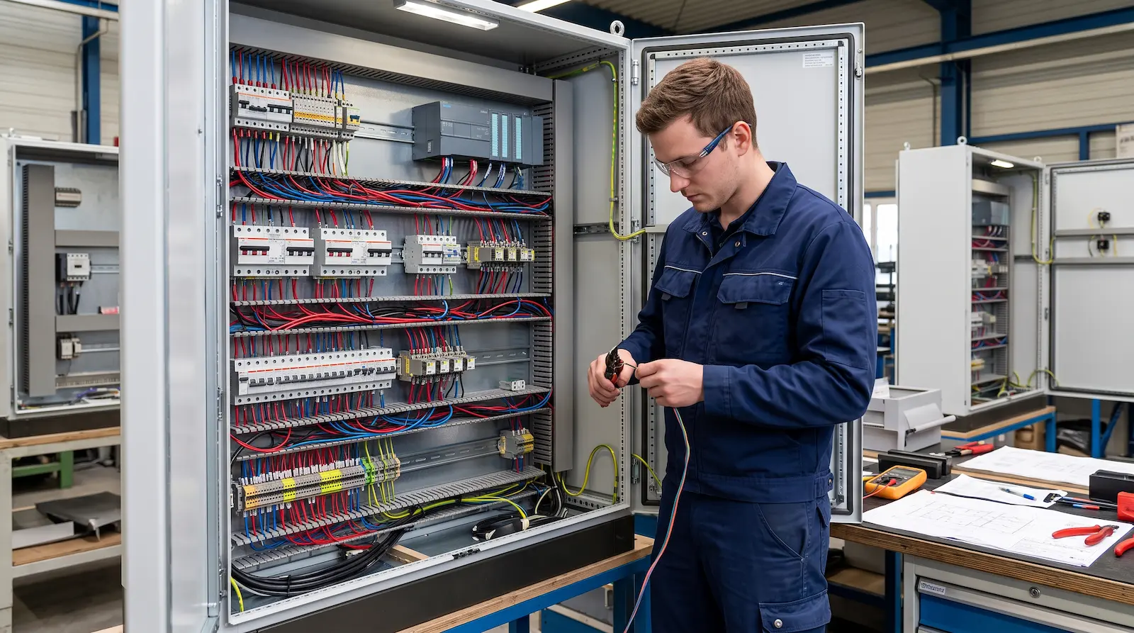 Elektriker beim Schaltschrankbau